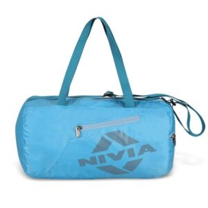 Nivia Deflate 2.0 Gym & Duffle Bag for Men & Women, Fitness & Sports Bag with Adjustable Shoulder Strap, Spacious Main Compartment, Ideal for Travel, Workout, Training (Sky Blue-Grey), Capacity-18L