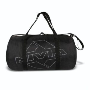 NIVIA Enfold-01 Round Bag Polyester, Unisex Gym Bags, Shoulder Bag with Separate Shoes Compartment, Carry Gym Accessories, Sports Kit (Black, Grey),Capacity-22 litres