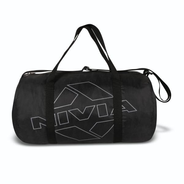 NIVIA Enfold-01 Round Bag Polyester, Unisex Gym Bags, Shoulder Bag with Separate Shoes Compartment, Carry Gym Accessories, Sports Kit (Black, Grey),Capacity-22 litres