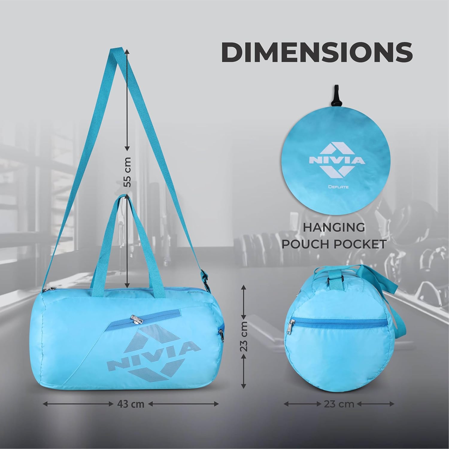 Nivia Deflate 2.0 Gym & Duffle Bag for Men & Women, Fitness & Sports Bag with Adjustable Shoulder Strap, Spacious Main Compartment, Ideal for Travel, Workout, Training (Sky Blue-Grey), Capacity-18L - Image 4