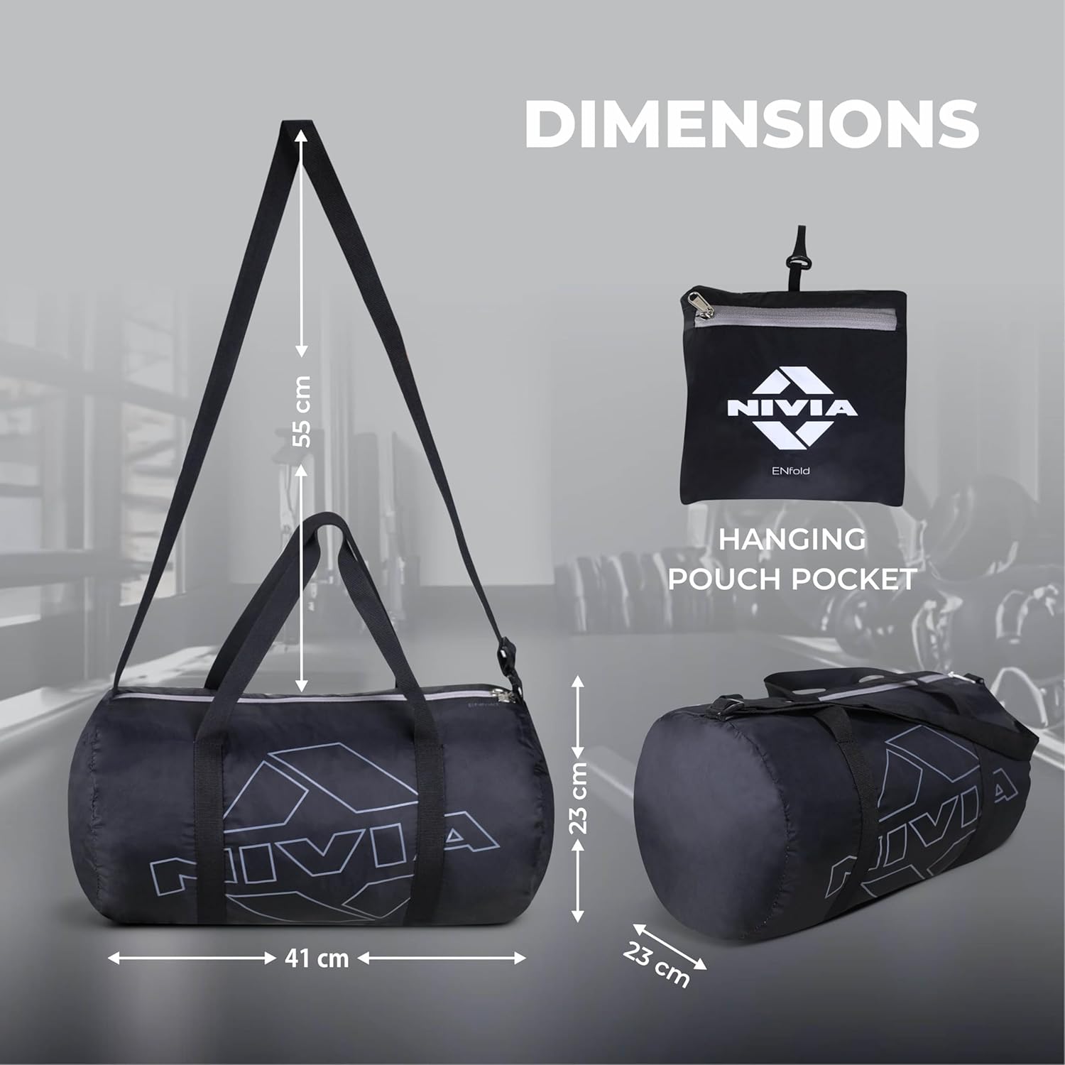 NIVIA Enfold-01 Round Bag Polyester, Unisex Gym Bags, Shoulder Bag with Separate Shoes Compartment, Carry Gym Accessories, Sports Kit (Black, Grey),Capacity-22 litres - Image 4