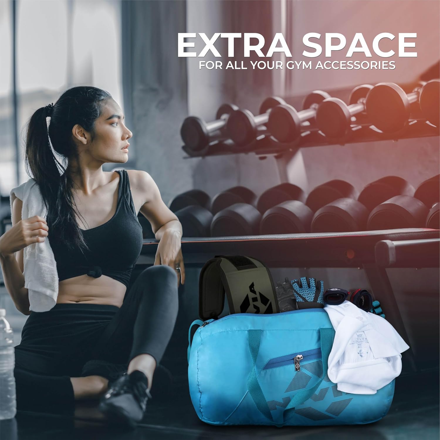 Nivia Deflate 2.0 Gym & Duffle Bag for Men & Women, Fitness & Sports Bag with Adjustable Shoulder Strap, Spacious Main Compartment, Ideal for Travel, Workout, Training (Sky Blue-Grey), Capacity-18L - Image 5