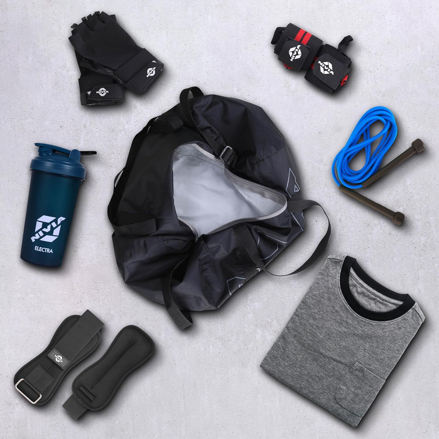 NIVIA Enfold-01 Round Bag Polyester, Unisex Gym Bags, Shoulder Bag with Separate Shoes Compartment, Carry Gym Accessories, Sports Kit (Black, Grey),Capacity-22 litres - Image 7