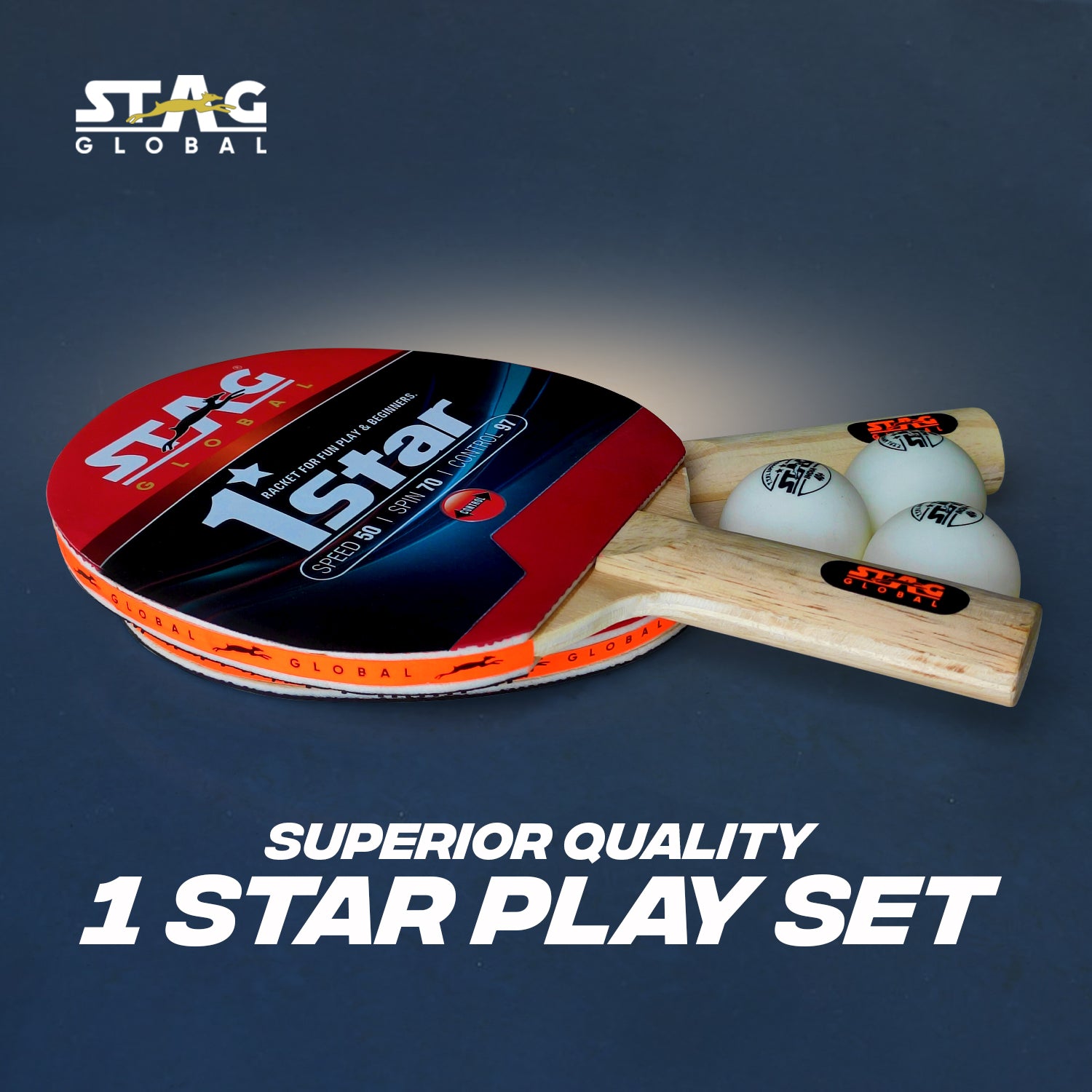 STAG GLOBAL Anywhere Everywhere Table Tennis Playset 2 Rackets & 3 Balls (Ball Colour - White) - Image 3