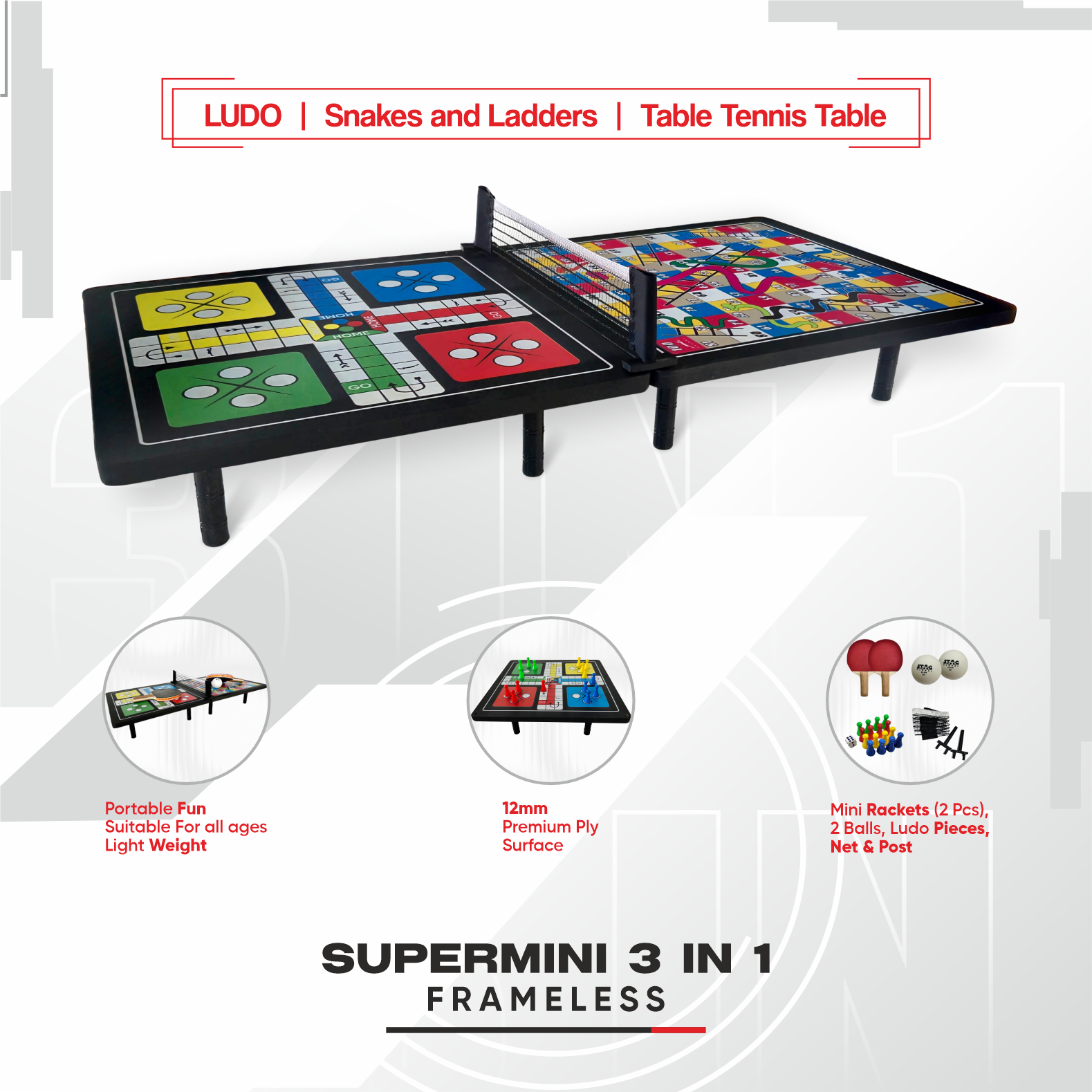 STAG GLOBAL (New Launch) Super Mini 3-in-1 Frameless Multi-Game Table | Space-Saving, Portable & Lightweight - Image 3