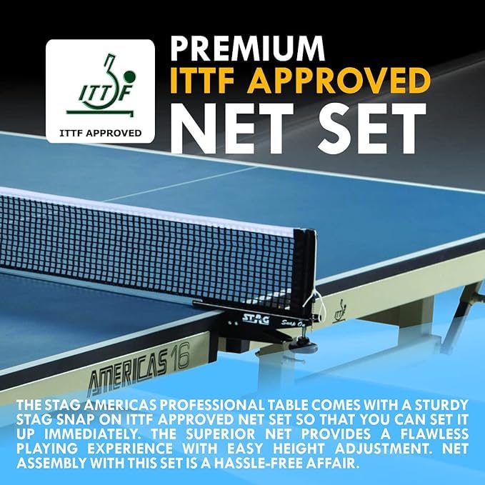 STAG GLOBAL Americas 16 Table Tennis Table 25mm Top (ITTF-Approved) Table with 2 TT Rackets, 6 Balls, 1 Table Cover & Clamp Net - Image 4