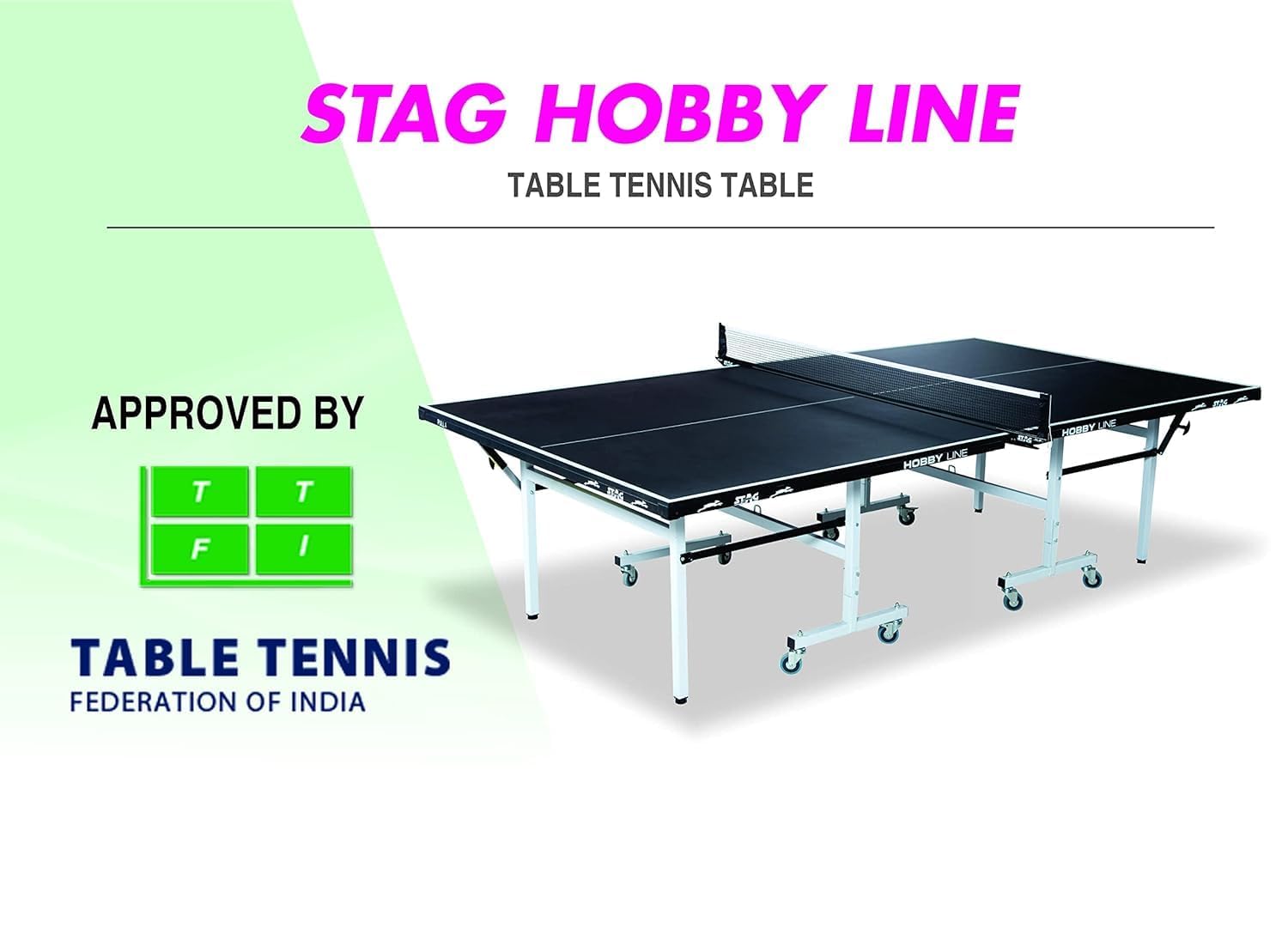 STAG GLOBAL Hobby Line 19mm Full-Size Table Tennis Table | with 2 TT Rackets | 6 Balls | 1 Table Cover | Clamp Net - Image 4