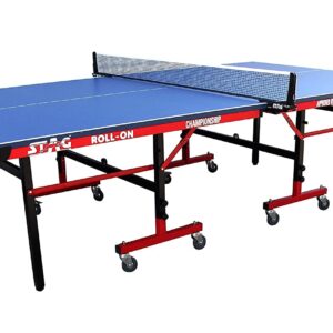 STAG GLOBAL Championship Roll-On Table Tennis TT Table – 22mm Top Thickness with 2 TT Rackets, 6 Balls, 1 Table Cover & Clamp Net