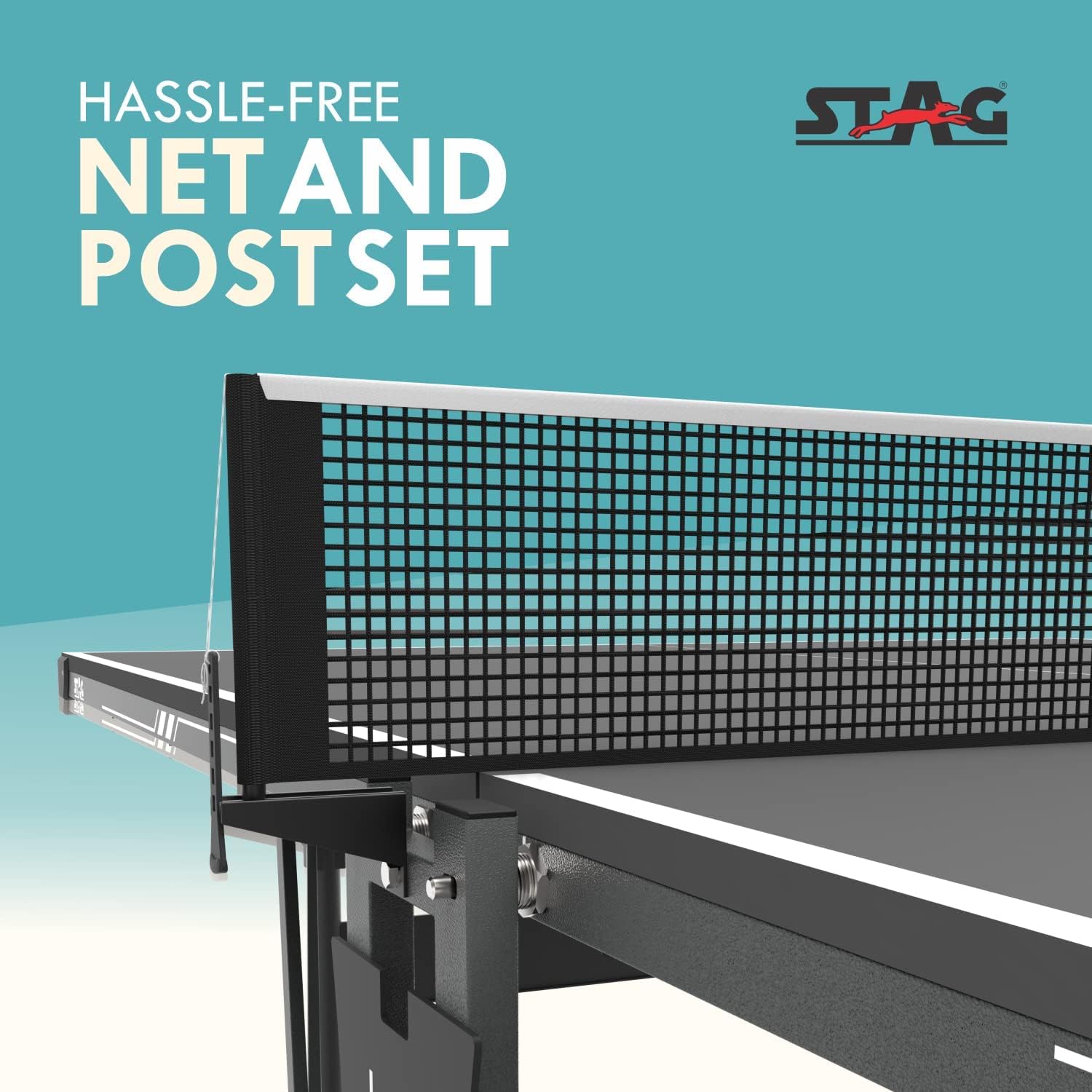 STAG GLOBAL Stealth Table Tennis (T.T) Table | 18mm Black Top Professional Table with 2 TT Rackets, 6 Balls, 1 Table Cover & Clamp Net - Image 5