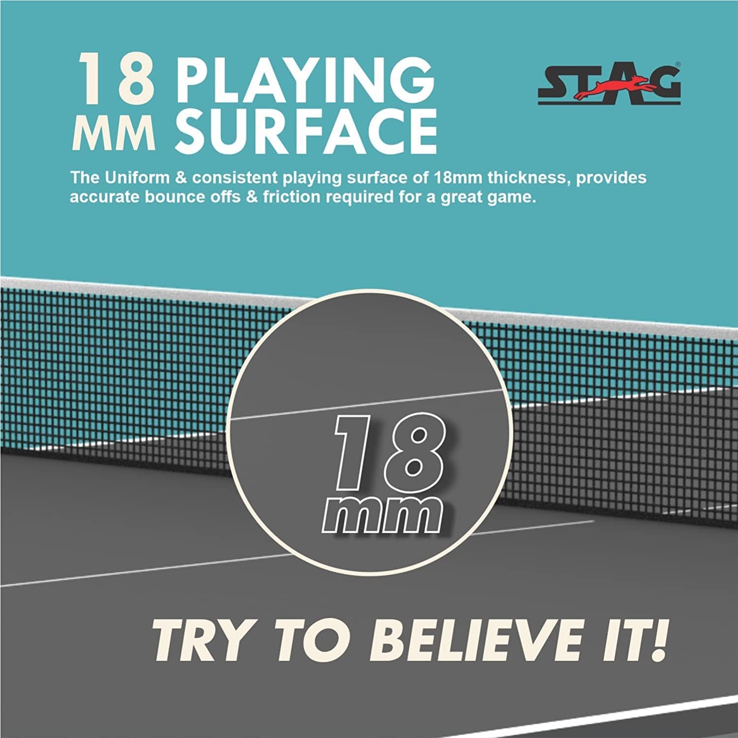 STAG GLOBAL Stealth Table Tennis (T.T) Table | 18mm Black Top Professional Table with 2 TT Rackets, 6 Balls, 1 Table Cover & Clamp Net - Image 6