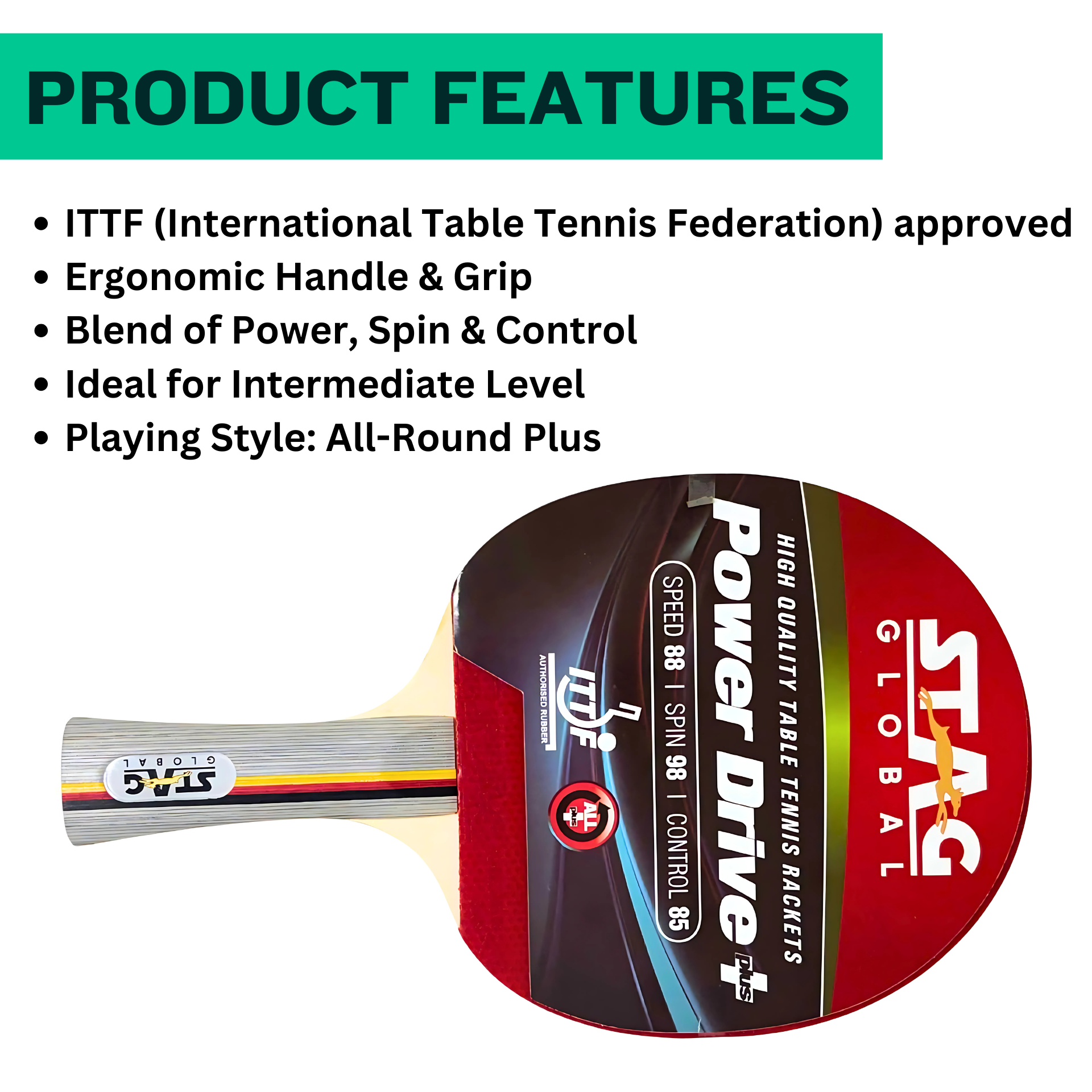 STAG GLOBAL Power Drive Table Tennis Racket – Perfect for Intermediate Players - Image 6
