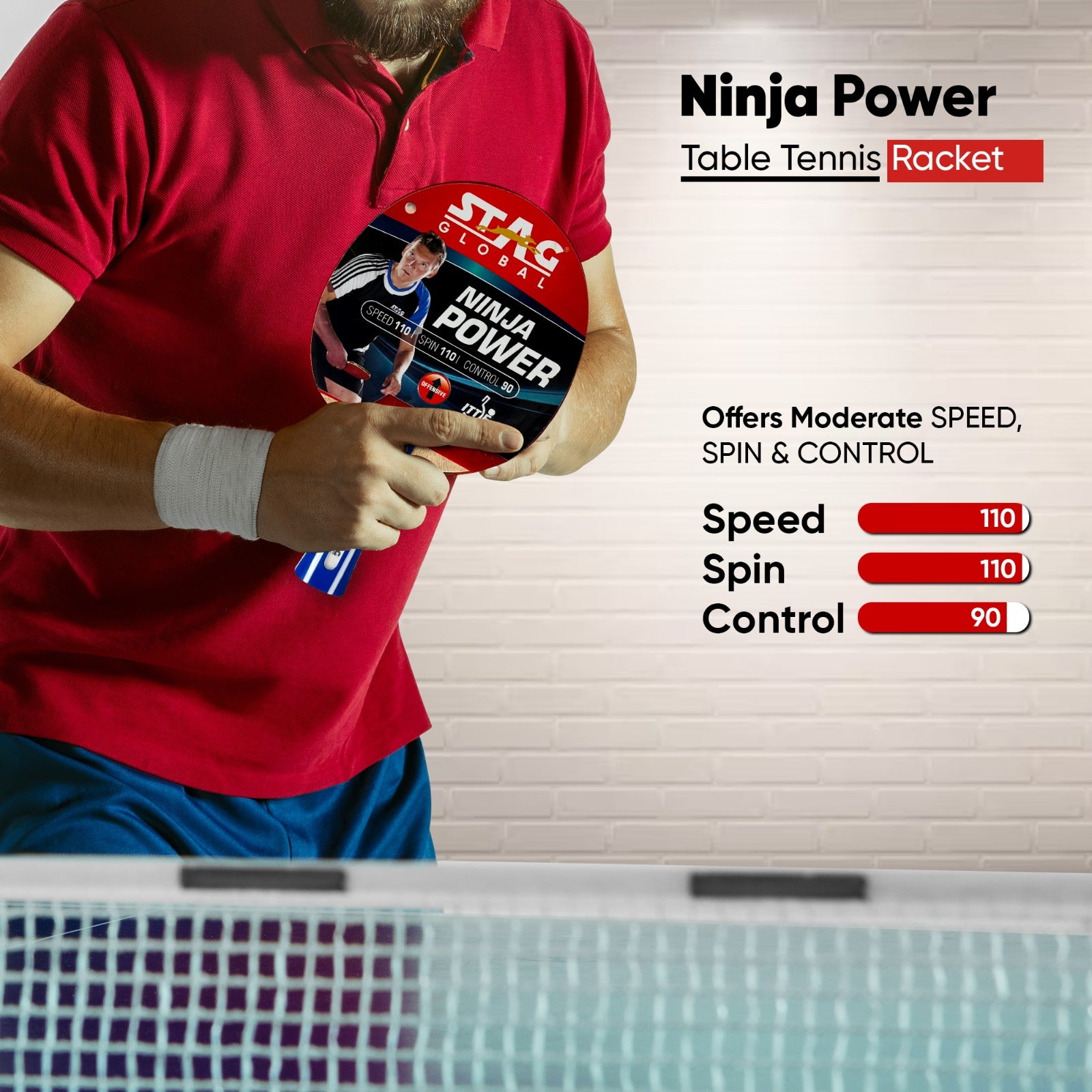 STAG GLOBAL Ninja Power Rubber Table Tennis Racket | Multicolour,200 Grams | ITTF Approved - Image 5