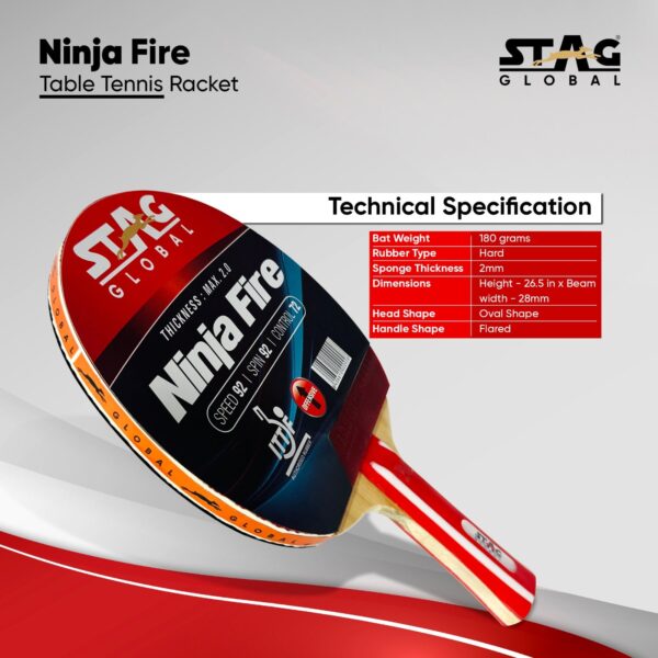 Firy Table Racket Design STAG GLOBAL Ninja Fire Table Tennis Racket | ITTF Approved | Powerful ...
