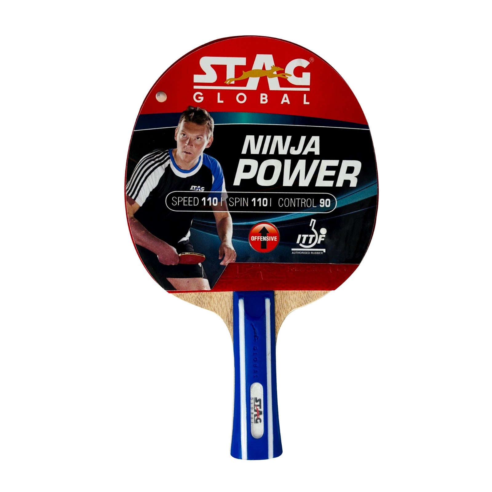 STAG GLOBAL Ninja Power Rubber Table Tennis Racket | Multicolour,200 Grams | ITTF Approved
