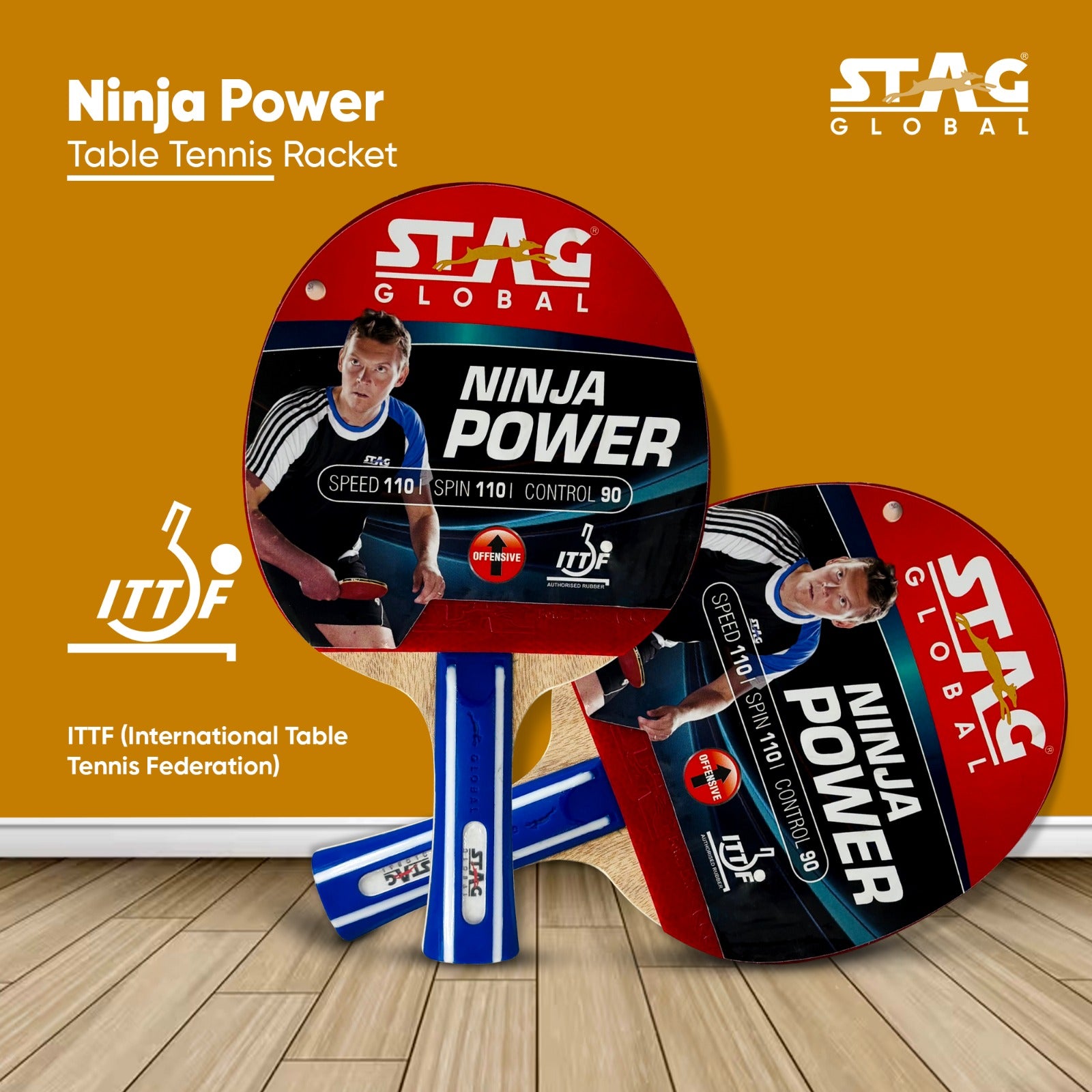 STAG GLOBAL Ninja Power Rubber Table Tennis Racket | Multicolour,200 Grams | ITTF Approved - Image 3