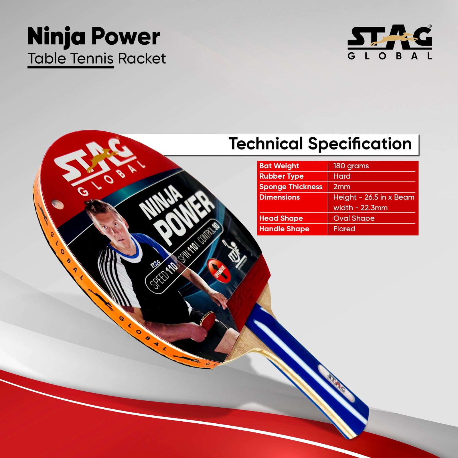 STAG GLOBAL Ninja Power Rubber Table Tennis Racket | Multicolour,200 Grams | ITTF Approved - Image 4