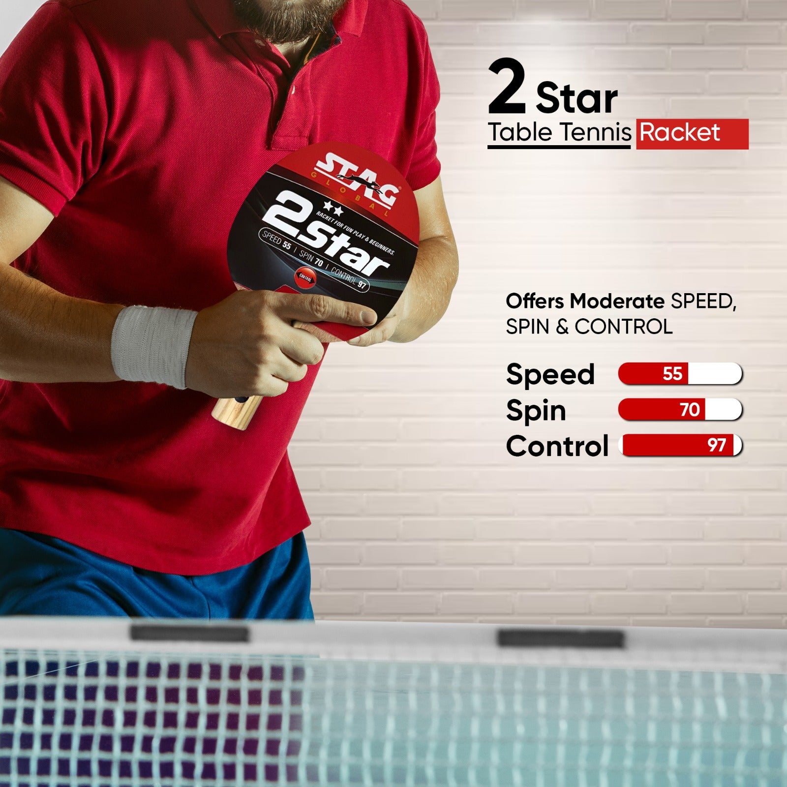 STAG GLOBAL 2 Star Table Tennis Racket | 190 Grams | Beginner | Ergonomic Handle & Grip | High Spin & Control - Image 4