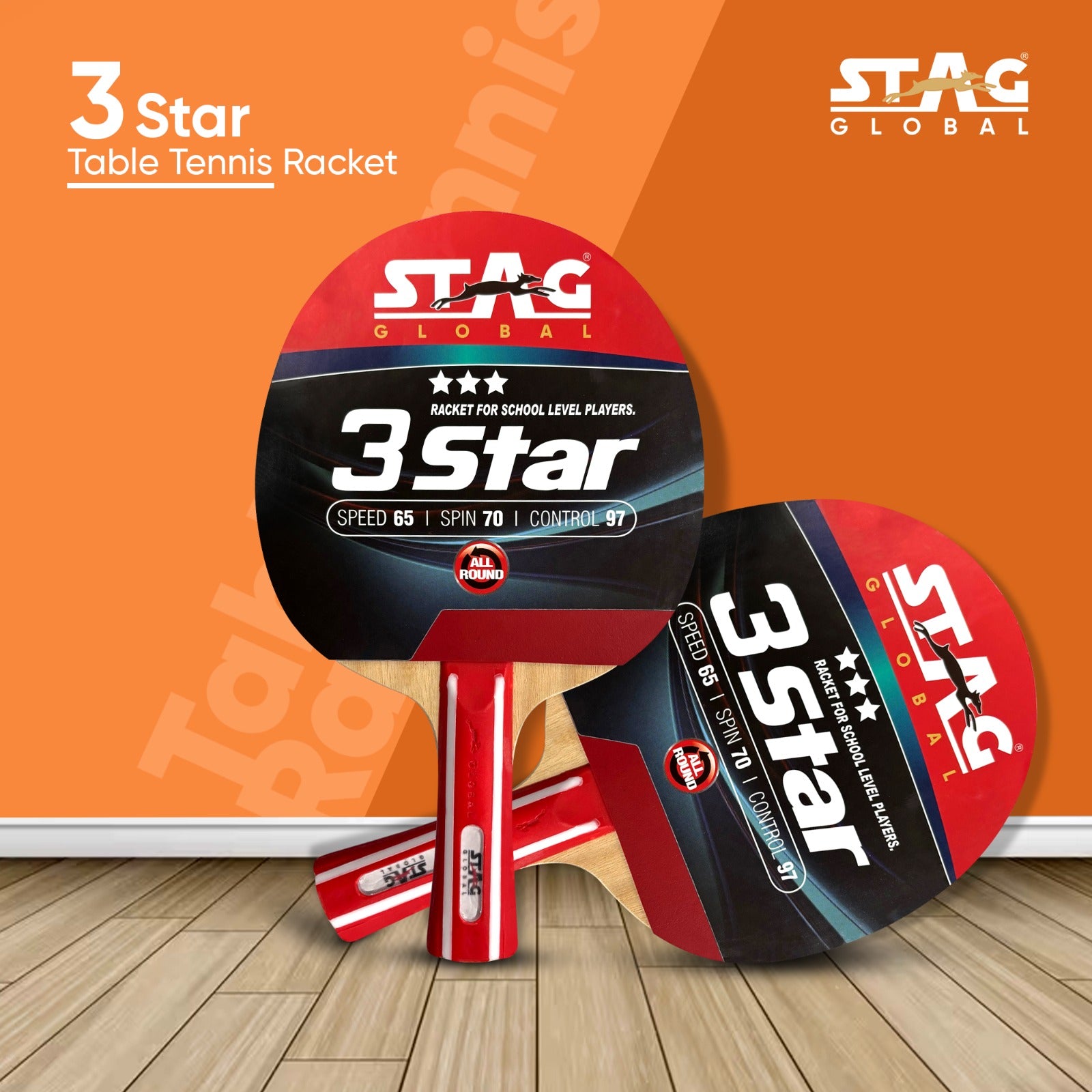 STAG GLOBAL 3 Star Table Tennis Racket | Beginner-Intermediate Series T.T Racket - Image 4