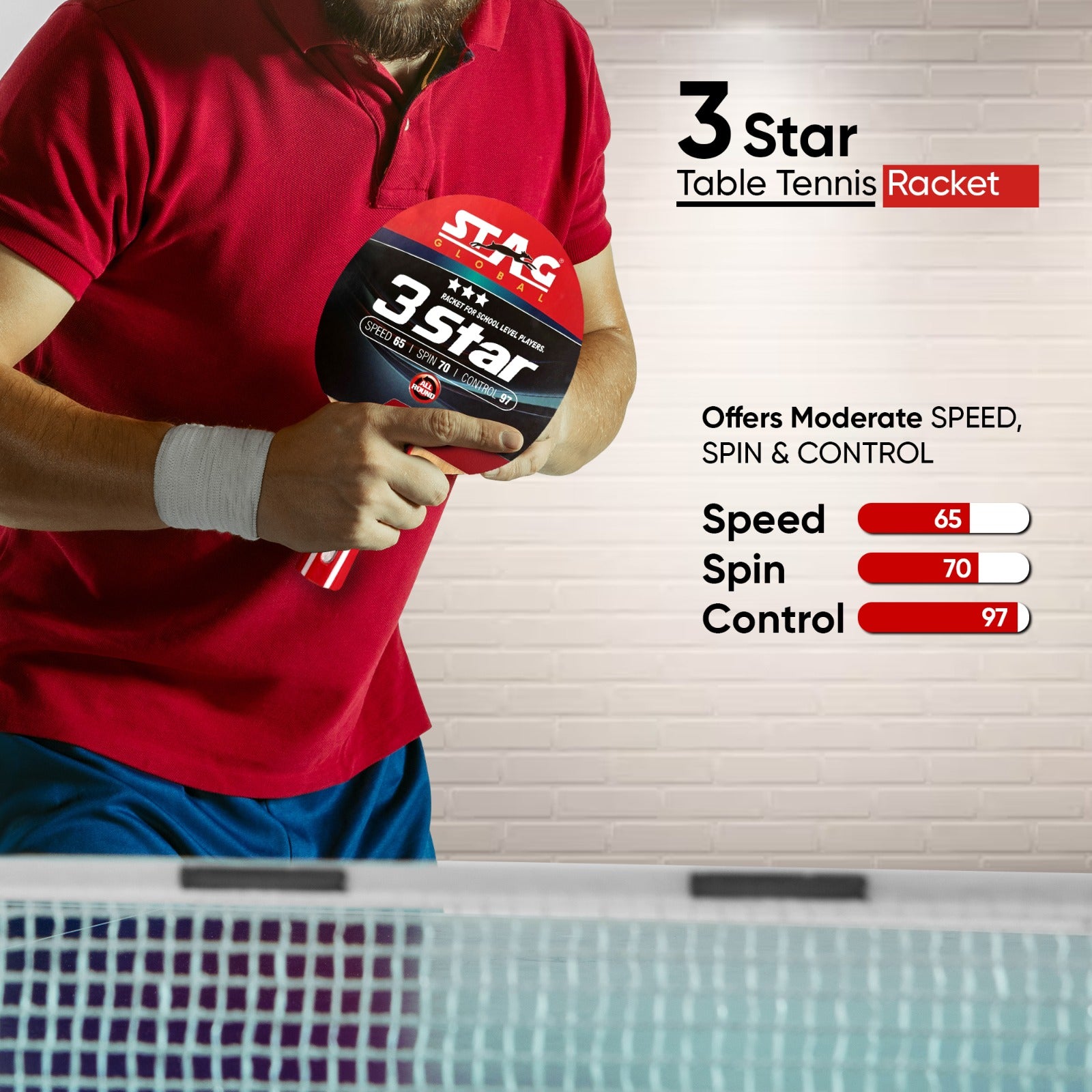 STAG GLOBAL 3 Star Table Tennis Racket | Beginner-Intermediate Series T.T Racket - Image 5