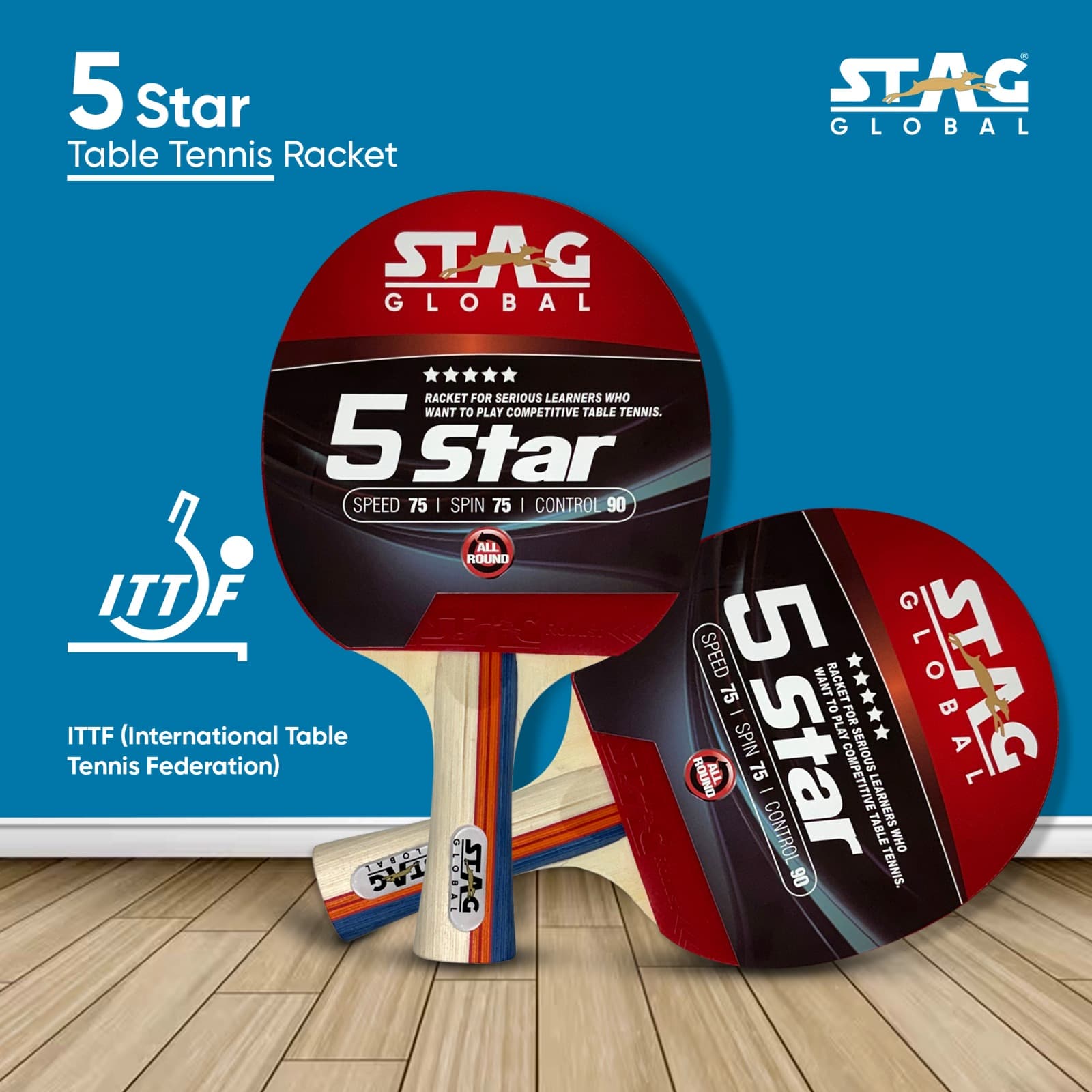 STAG GLOBAL 5 Star Table Tennis (T.T) Racket | Premium ITTF Approved Rubber| Beginner-Intermediate Series T.T Racket - Image 4