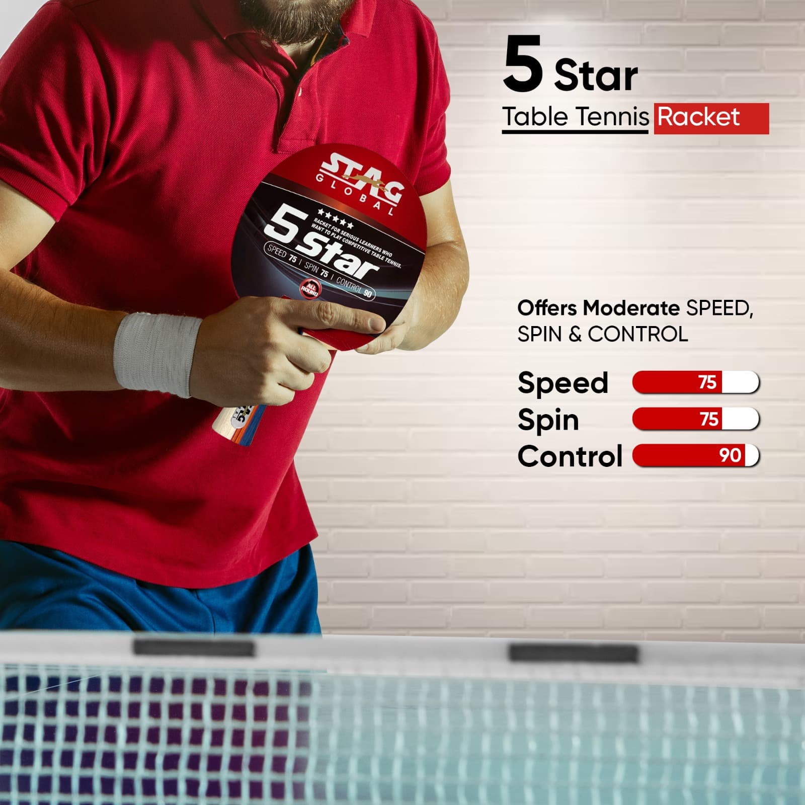 STAG GLOBAL 5 Star Table Tennis (T.T) Racket | Premium ITTF Approved Rubber| Beginner-Intermediate Series T.T Racket - Image 5